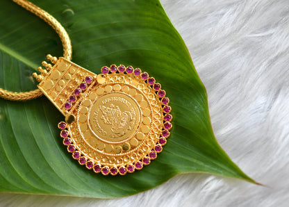 Gold tone ad pink stone Lakshmi pendant with mugappu chain dj-38981