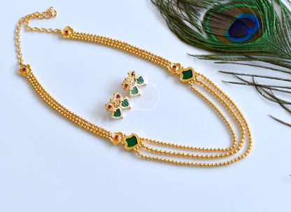 Gold tone multi layer green palakka necklace set dj-34183