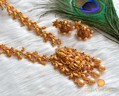 Matte finish ruby-emerald Lakshmi-peacock haar set dj-15171