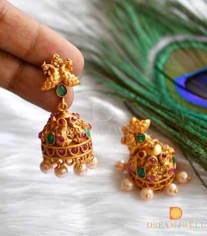 Matte finish ruby-emerald Lakshmi-peacock haar set dj-15171