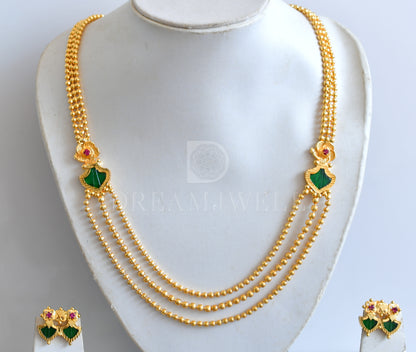 Gold tone multi layer green palakka necklace set dj-34183