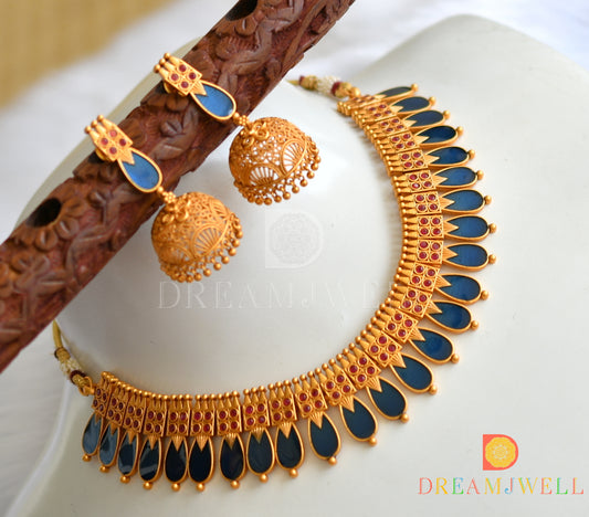 Matte finish pink-blue nagapadam Kerala style necklace set dj-38093