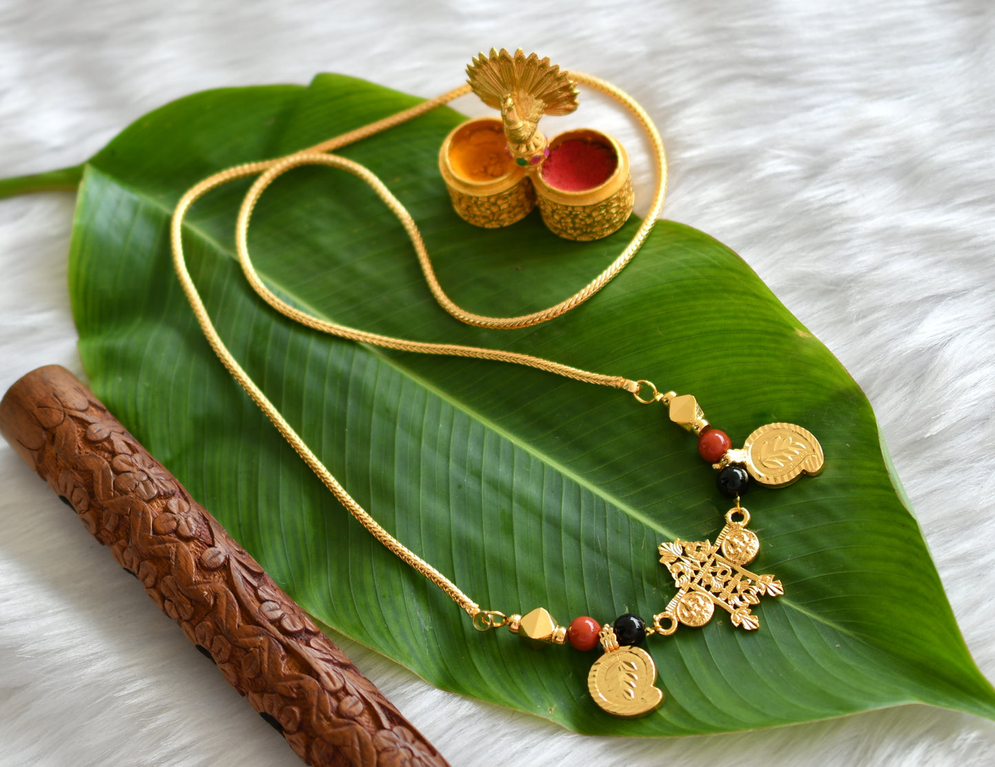 Gold tone black-coral beads Annam-mango mangalyam dj-38975