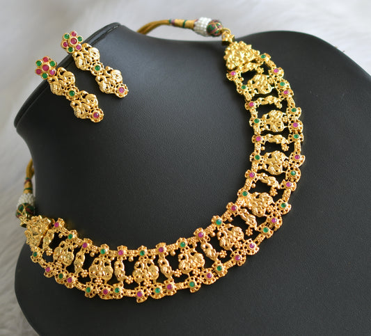 Gold tone ruby-emerald peacock necklace set dj-03249