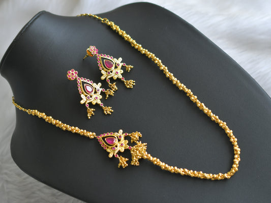 Gold tone ruby mugappu necklace set dj-03239