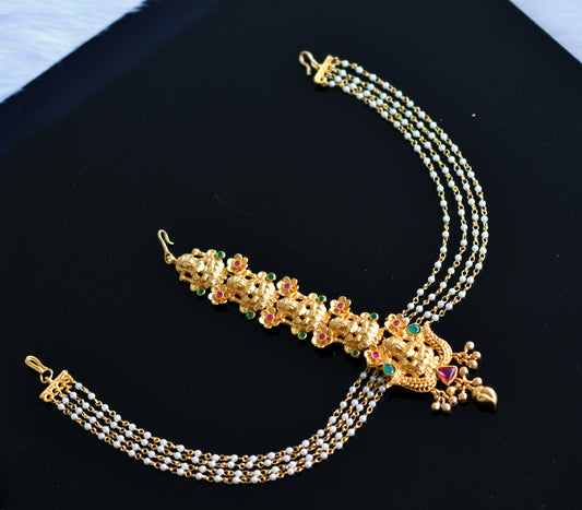 Gold tone ruby-green Lakshmi pearl chain hair accessories (hair jewel) dj-39612