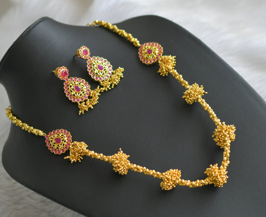 Gold tone ruby mugappu necklace set dj-03235