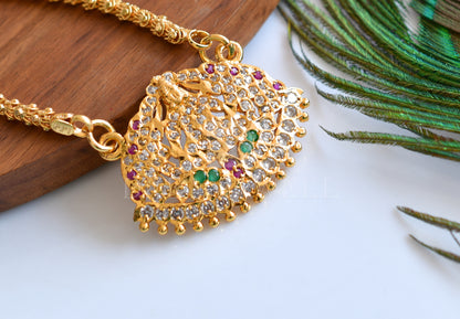 Gold Tone AD Ruby-green Lakshmi South Indian style Long Chain dj-25644