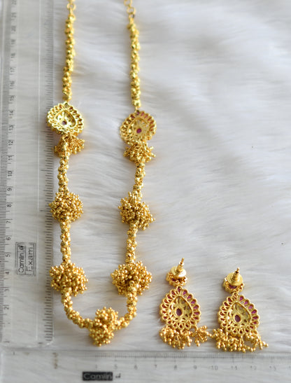 Gold tone ruby mugappu necklace set dj-03235