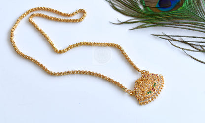 Gold Tone AD Ruby-green Lakshmi South Indian style Long Chain dj-25644