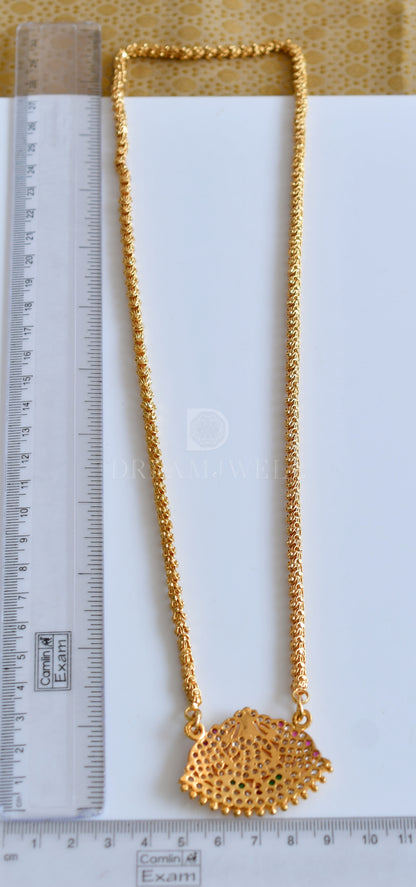 Gold Tone AD Ruby-green Lakshmi South Indian style Long Chain dj-25644