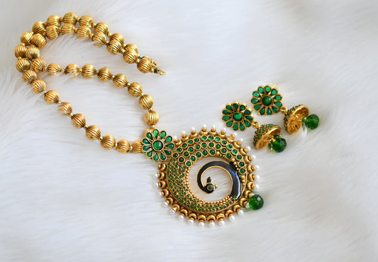 Antique green round Peacock pearl necklace set dj-02786