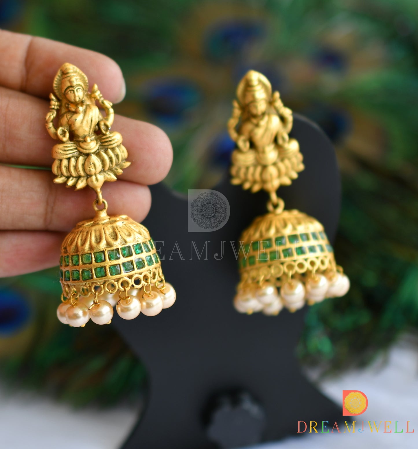 Matte finish green Lakshmi pearl jhumkka dj-37362