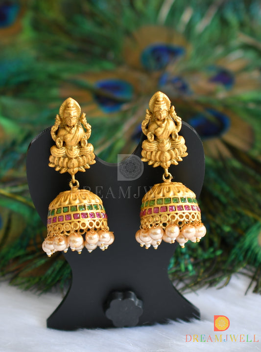 Matte finish pink-green Lakshmi pearl jhumkka dj-37363