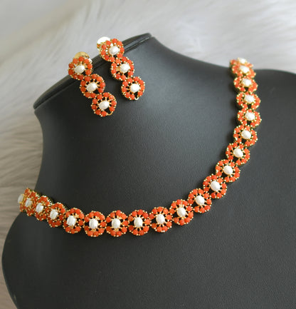 Gold tone pearl pearl-coral necklace set dj-41724