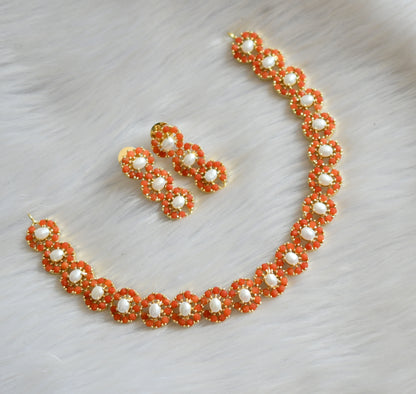 Gold tone pearl pearl-coral necklace set dj-41724