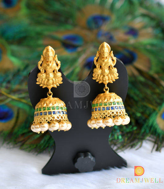 Matte finish blue-green Lakshmi pearl jhumkka dj-37364