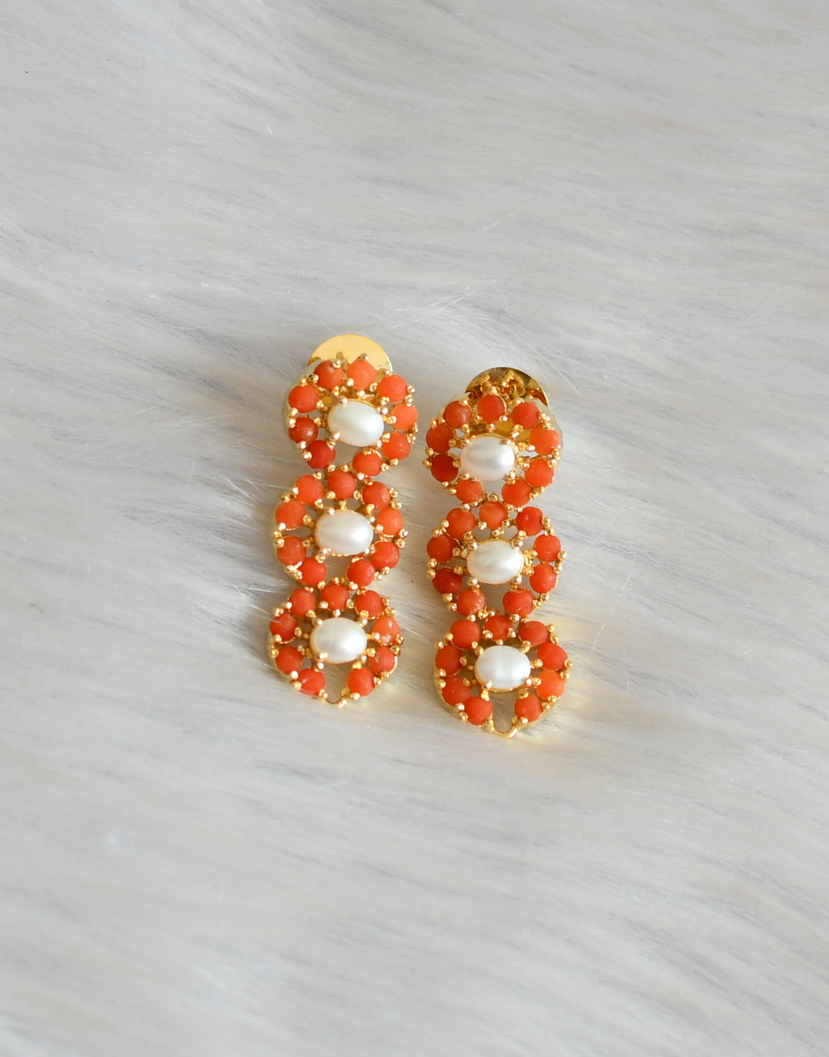 Gold tone pearl pearl-coral necklace set dj-41724