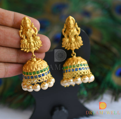 Matte finish blue-green Lakshmi pearl jhumkka dj-37364