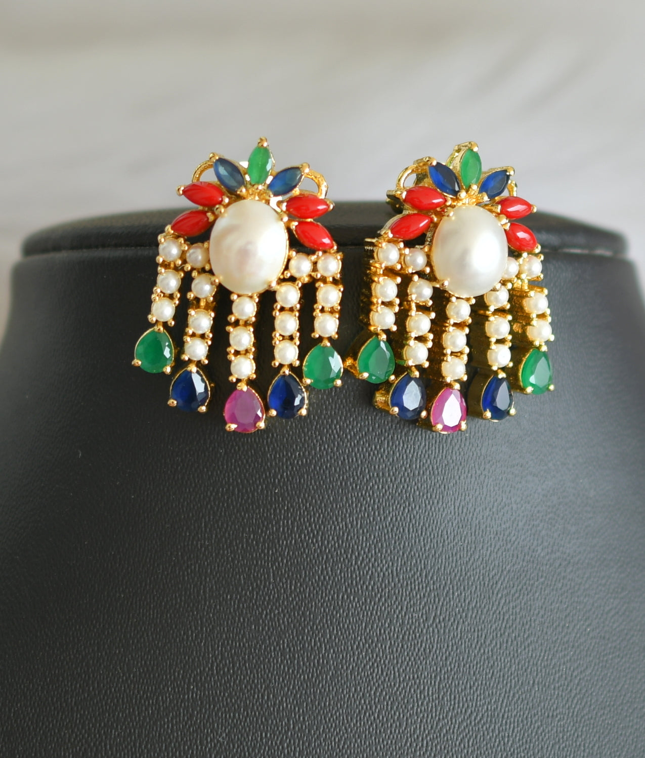 Gold tone navarathna stone necklace set dj-41722