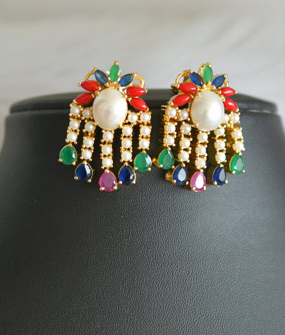 Gold tone navarathna stone necklace set dj-41722