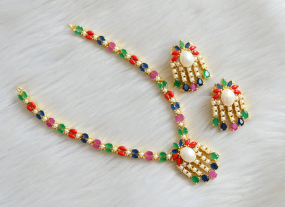 Gold tone navarathna stone necklace set dj-41722