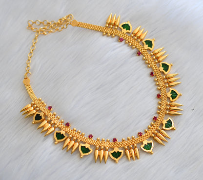 Gold tone green palakka mulla mottu necklace dj-35496