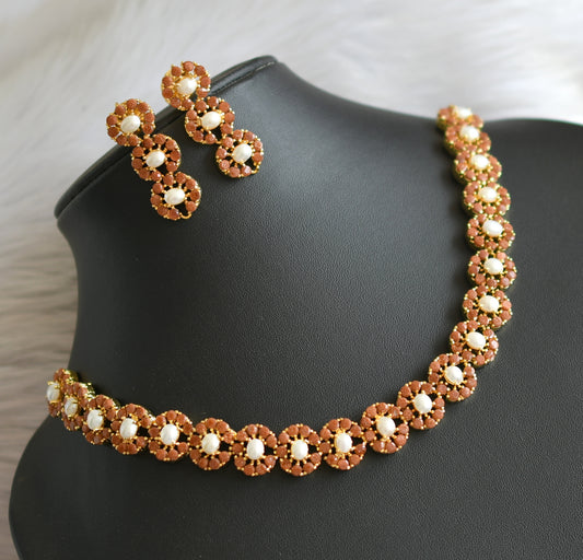 Gold tone pearl-sand stone necklace set dj-41725