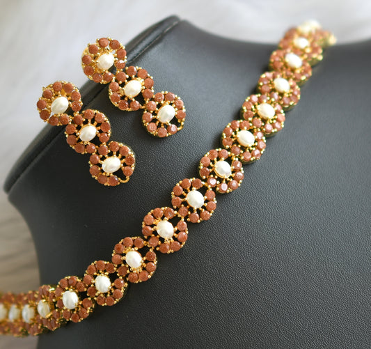 Gold tone pearl-sand stone necklace set dj-41725