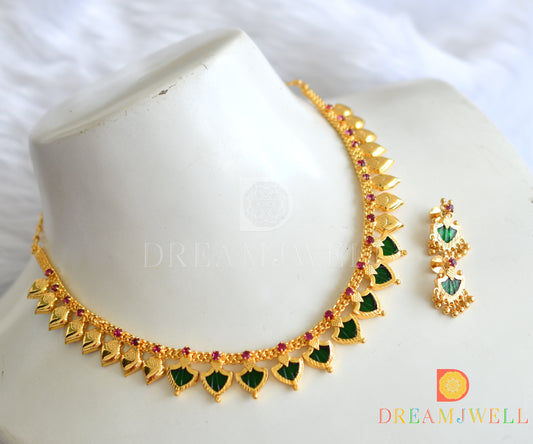 Gold tone pink-green Palakka Kerala style necklace set dj-38100