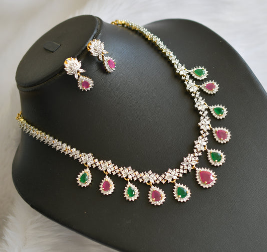 Two tone cz ruby-emerald-white necklace set dj-38955