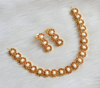 Gold tone pearl-sand stone necklace set dj-41725