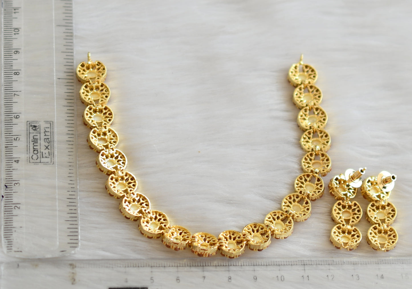 Gold tone pearl-sand stone necklace set dj-41725