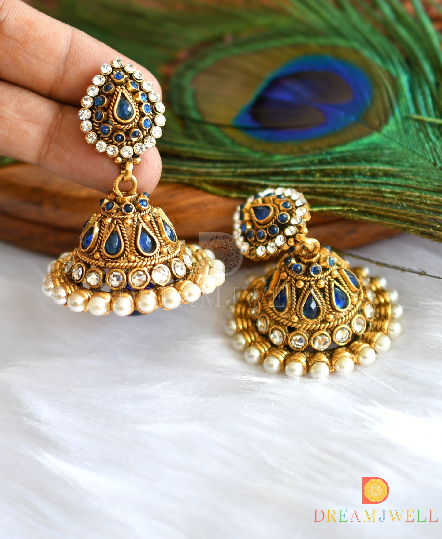 Antique blue-white pearl jhumkka dj-37367