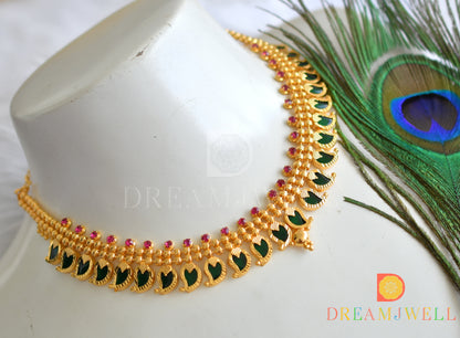 Gold tone pink-green mango Kerala style necklace dj-38101