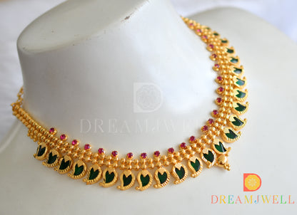 Gold tone pink-green mango Kerala style necklace dj-38101