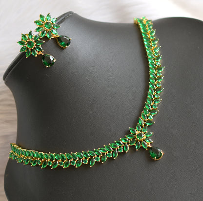 Gold tone bottle green stone necklace set dj-41721