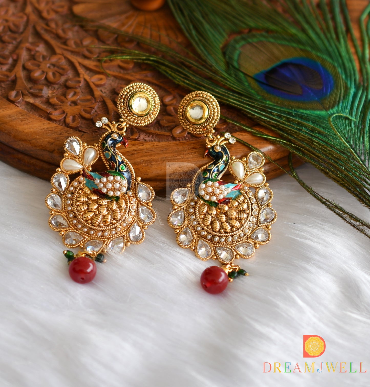 Antique polki Meenakari big peacock earrings dj-37377