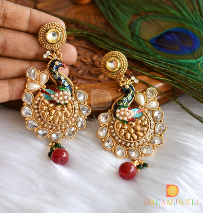 Antique polki Meenakari big peacock earrings dj-37377