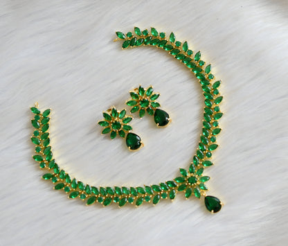 Gold tone bottle green stone necklace set dj-41721