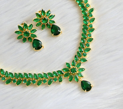Gold tone bottle green stone necklace set dj-41721