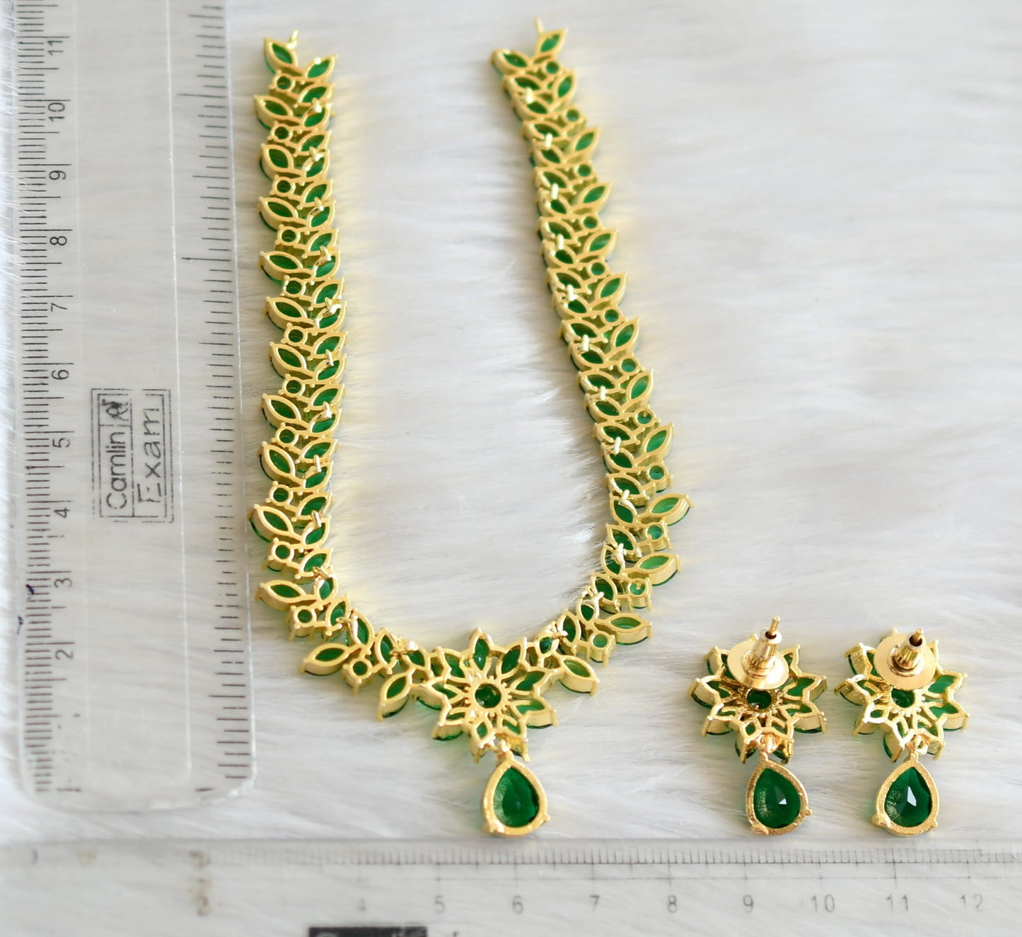 Gold tone bottle green stone necklace set dj-41721