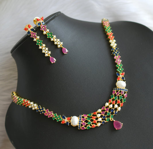 Gold tone navarathna stone necklace set dj-41726