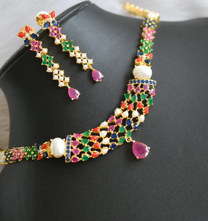Gold tone navarathna stone necklace set dj-41726