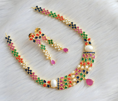 Gold tone navarathna stone necklace set dj-41726