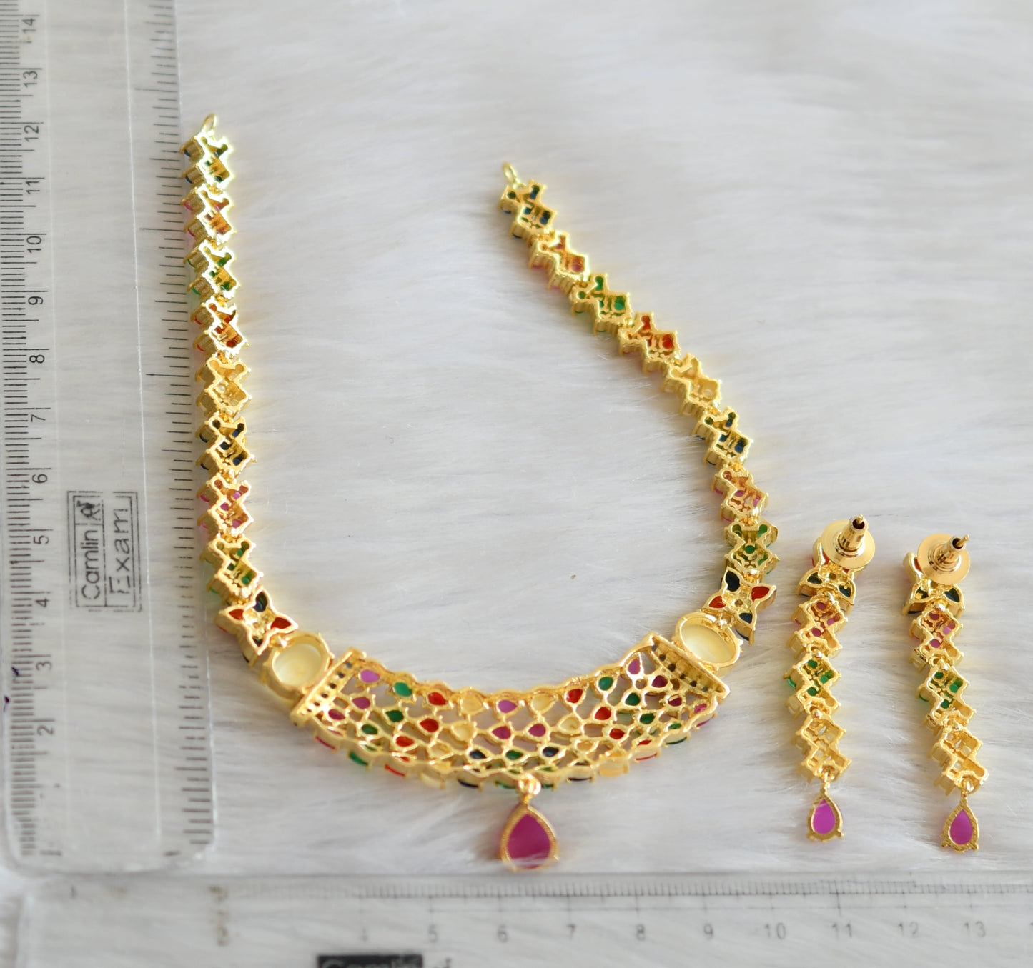 Gold tone navarathna stone necklace set dj-41726