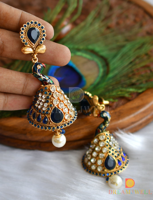 Antique blue-white stone big peacock earrings dj-37372