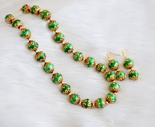 Handmade green-red meenakari balls necklace set dj-02720