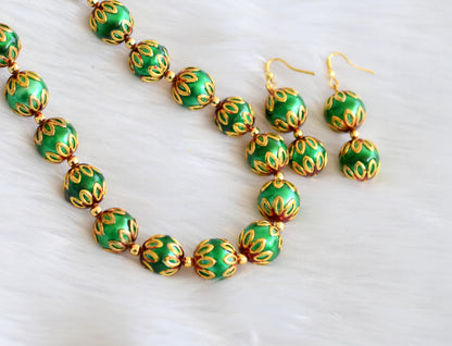 Handmade green-red meenakari balls necklace set dj-02720