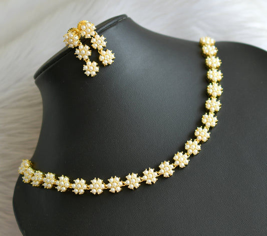 Gold tone pearl flower necklace set dj-41717